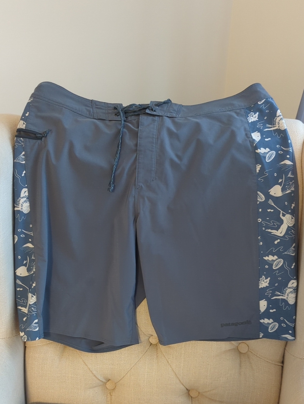 Patagonia Men’s Slate Blue Boardshorts with Nautical Side Panels